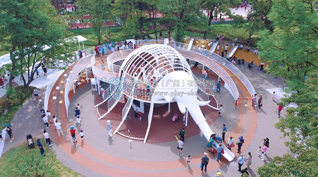 大象造型繩網攀爬滑梯組合設備