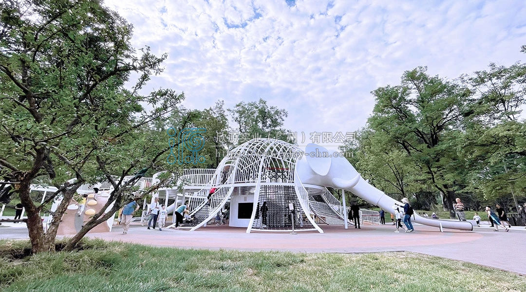 大象造型繩網攀爬滑梯組合設備